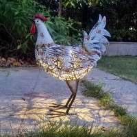 Statue de poulet solaire Oniya avec lumière LED, sculpture de coq d'extérieur, art de jardin, ornement de pelouse de ferme, décoration de jardin