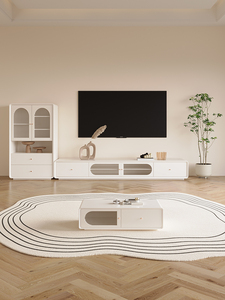 Meuble TV de style italien en bois massif, meuble TV moderne et simple avec plateau en roche, combinaison table basse - Product Image 5
