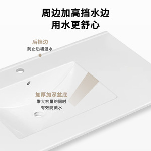 Lavabo Integrado de Cerámica Italiano de Titanio de 56 cm, Blanco, de una Sola Pieza, para Encimera - Product Image 3