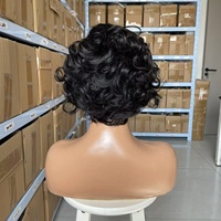 Bon marché, vente en gros, perruques cheveux humains bouclés rebondissants, perruque courte coupe Pixie Bob, perruque frontale en dentelle transparente 13x4 pour femmes noires