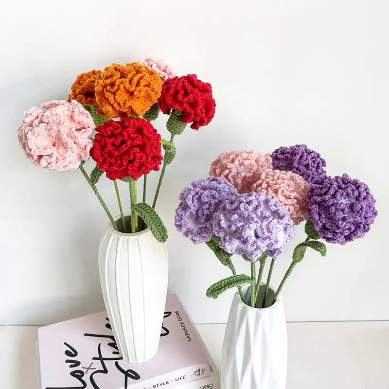 Wholesale Crochet Flower Hand-crocheted Carnations Home Wedding Party Desk Decorations