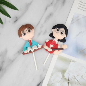 Polymer Clay Teacher Figurines Male And Female Book Ornaments Cake Toppers Graduation Decorations Handmade Soft Rubber - Product Image 1