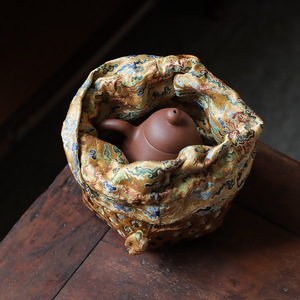 Handmade <b>Bamboo</b> Woven <b>Basket</b> With Embroidered Cloth Cover Jewelry Storage Box Round Yellow Tea Ceremony Accessory - Product Image 3