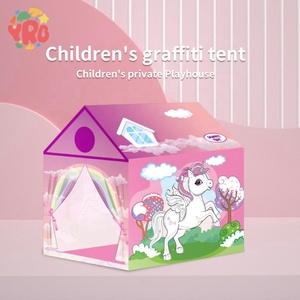 Casa de juegos de juguete <span class=keywords><strong>para</strong></span> interiores/exteriores DIY con dibujo de garabatos, tienda de juegos <span class=keywords><strong>para</strong></span> niños, casa de juegos de cartón de tela colorida <span class=keywords><strong>para</strong></span> diversión creativa - Product Image 4