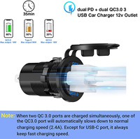 Prise USB 12V 4 ports, double PD 30W et double Quick Charge 3.0 18W avec interrupteur à bouton pour voiture, bateau, marine, fourgonnette