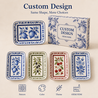 Ensemble d'assiettes rectangulaires en céramique bleu et blanc personnalisées avec motif floral citronné, plat de service en céramique, fournisseur en gros OEM ODM