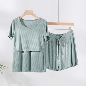 Ensemble de maternité à manches courtes et pantalon court, hauts de maternité, vêtements de <span class=keywords><strong>grossesse</strong></span> modaux pour femmes, vêtements de maison d'été personnalisés, vente en gros - Product Image 4