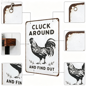Divertenti Regali a Tema Pollo: Poster Decorativo da Parete Impermeabile in Ferro con Scritta 'Cluck Find' per Casa, Fattoria, Cucina, Giardino, 8x12 Pollici, per Interni ed Esterni - Product Image 6