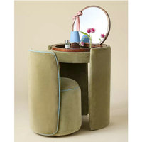 Coiffeuse d'angle en bois de luxe vintage et antique, rembourrée, avec miroir pliable et tabouret, pour chambre à coucher