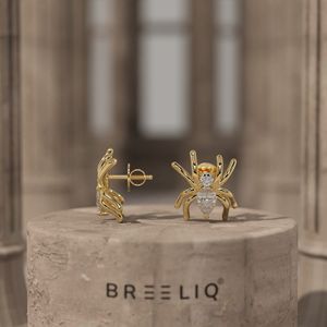 Pendientes de Oro Sólido de 14K con Diamantes de Laboratorio en Forma de Araña para Mujer, 0.28 CT VVS2 Color G, Diamante Redondo, Joyería Gótica, Regalo Único con Diseño de Araña - Product Image 1