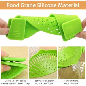 Égouttoir de cuisine flexible en silicone, passoire réglable à clipser pour casseroles et poêles, ustensile de qualité alimentaire résistant à la chaleur - Product Image 4