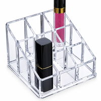 Organisateur de maquillage en acrylique transparent, boîte de rangement cosmétique à 9 compartiments pour rouges à lèvres, pinceaux, articles de toilette