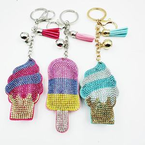 Diamond-Encrusted Crystal Ice Cream Korean Velvet Key Chain Women's Fashion Tassel Pendant with Hot Popsicle Design