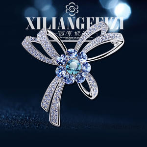 XILIANGFEIZI韓国ジュエリーウェディングラインストーンブルー<span class=keywords><strong>CZ</strong></span>ダイヤモンドクリスタル弓ブローチ - Product Image 5