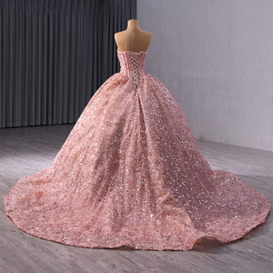 Robe de soirée rose de luxe grande taille Dubaï sans manches à sequins sexy Robe de mariée Rsm241017 - Product Image 2