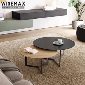 WISEMAX FURNITURE tavolino da caffè con combinazione rotonda minimalista mobili per la casa moderni piano in legno massello con tavolino con Base in metallo