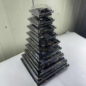 Boîte à <span class=keywords><strong>sushi</strong></span> et sandwich carrée durable en PET de qualité alimentaire, jetable, avec couvercle, de haute qualité, en forme de feuille d'or, pour emporter - Product Image 4