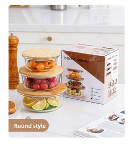 बांस के ढक्कन के साथ ग्लास खाद्य भंडारण कंटेनर, ओवन, फ्रीजर और डिशवॉशर के लिए लंच बॉक्स 3 पैक सेट सेट - Product Image 4