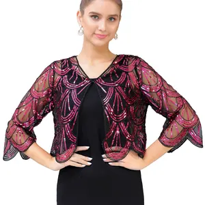 Chaqueta Bolero de Lentejuelas de los Años 20, Manga Corta, Abertura Frontal, Estilo Capa para Cheongsam, Fiesta de Baile - Product Image 3
