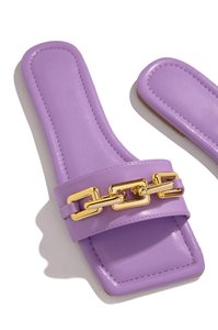 Sandalias Planas de Mujer con Diseño Simple, Talla 11, Punta Cuadrada, Detalle de Cadena en la Puntera, de PU, Elegantes - Product Image 2