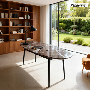 <span class=keywords><strong>Tavolo</strong></span> da Pranzo Ovale Moderno in <span class=keywords><strong>Marmo</strong></span> <span class=keywords><strong>Rosso</strong></span>-Viola con Base in Metallo/Legno, Arredamento di Lusso in Pietra per Sala da Pranzo, Casa o Ufficio, 6 Posti - Product Image 2