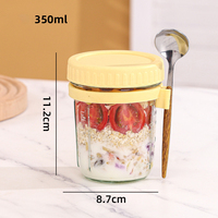 Vente en gros Portable clair 350ml verre yaourt de nuit pots d'avoine tasses à salade 12oz nuit avoine conteneurs avec couvercles et cuillère