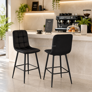 Tabourets de bar noirs pour la cuisine, directement de l'usine, avec dossier haut, assise rembourrée et base métallique stable - Product Image 6