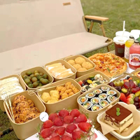 Boîte à lunch en papier kraft de 750ml Boîte d'emballage pour pâtes à salade et fruits Conteneurs de préparation de repas avec couvercles en PP Conteneurs alimentaires jetables