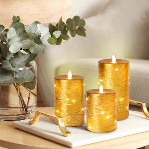 Velas LED Doradas con Luces de Hadas Integradas, Control Remoto, Acabado Simulado de Cera, Funcionan con Pilas, sin Llama, Decoración para el Hogar - Product Image 1