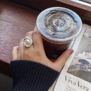 Bague en argent pur S925 avec perle d'eau douce naturelle en forme de feuille de lotus, diamant, ronde, 8-7 mm, sans défaut, tendance - Product Image 1