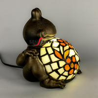 Lampe de table décorative en verre teinté peinte à la main, style Tiffany, motif animal, cadeau, lampe de chevet LED