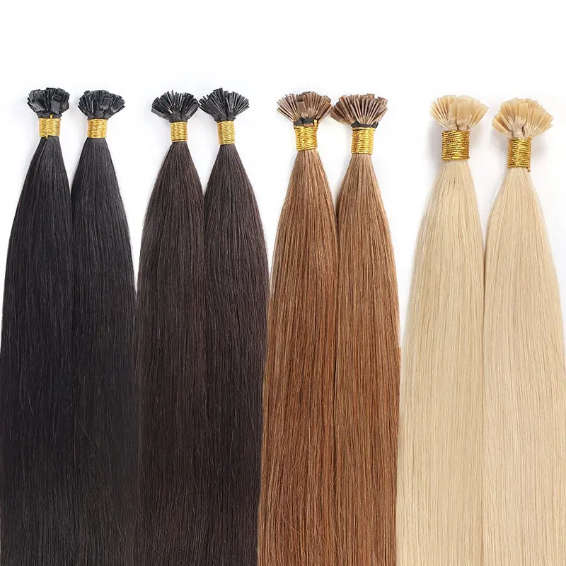 Extensión de cabello con punta de queratina plana europea, extensiones de cabello humano plano fundido, Rubio #60, para mujeres blancas
