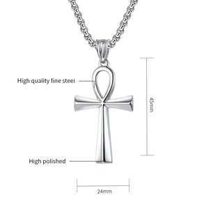 Bijoux Hip Hop, pendentif Clé de Vie égyptienne, collier en acier inoxydable avec croix Ankh pour hommes et femmes - Product Image 4