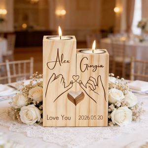 Personalized Handmade Square Wooden Laser Engraved <b>Candle</b> Holders Set 2 Matching <b>Tealight</b> Stand Couples Romantic Anniversary - Product Image 3