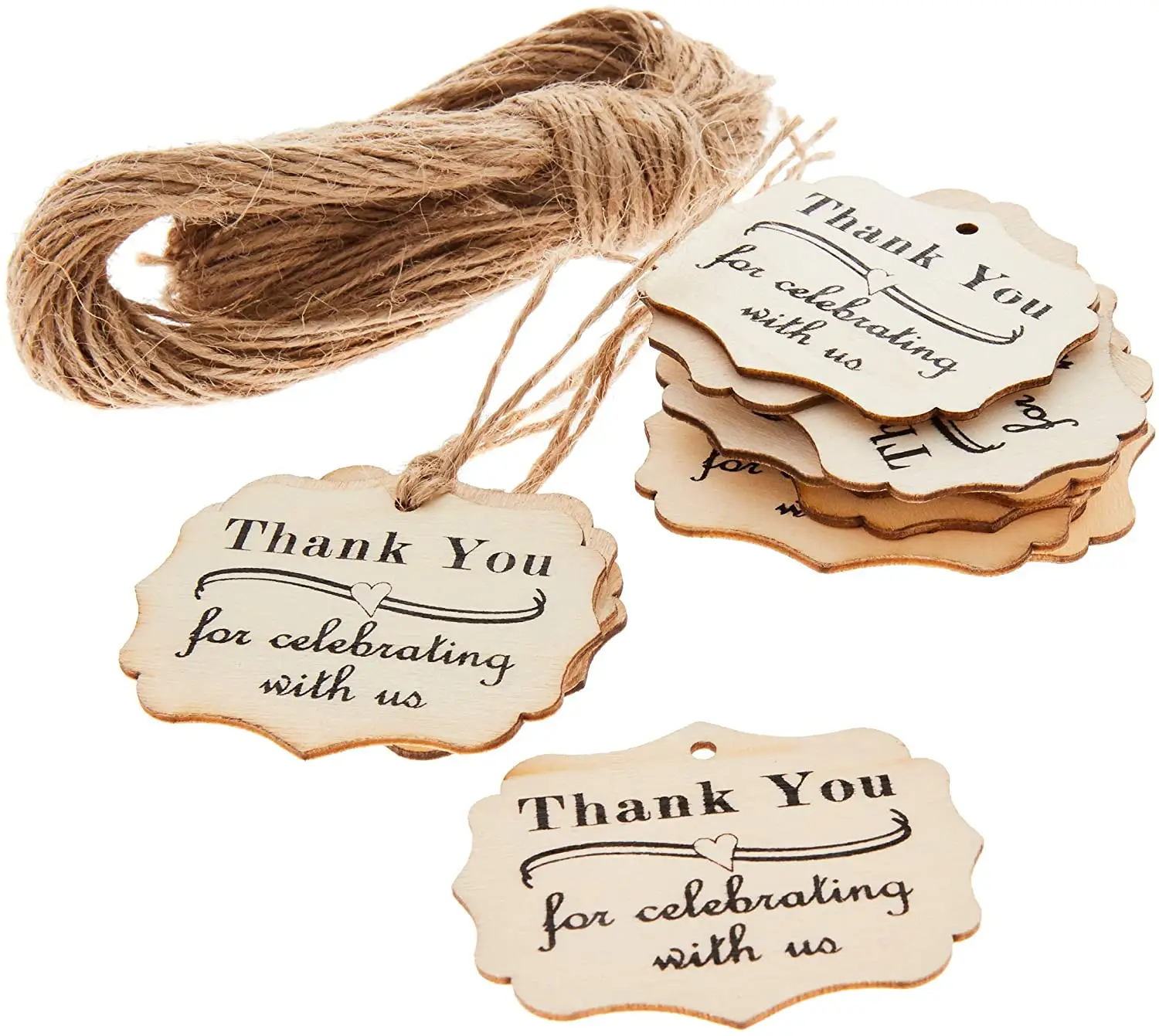 Wood Thank You Tags with Twine for Wedding and Baby Shower Party Favors
