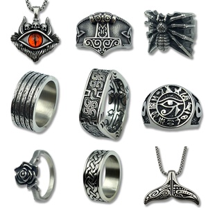 แหวนสแตนเลส 316L สำหรับผู้ชาย ขายส่ง สไตล์โกธิค หลากหลายแบบ แหวนรูปหัวกะโหลกสไตล์ไบค์เกอร์ วินเทจ แหวนสไตล์ไวกิ้ง เครื่องประดับสำหรับผู้ชาย จี้ห้อยคอ - Product Image 1