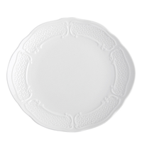 Ensemble de vaisselle en porcelaine blanche unie à motifs en relief minimaliste, comprenant un saladier, une assiette à soupe, une assiette à dîner de style français et une tasse