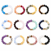 Nouvelle bague unisexe en verre avec pierre naturelle à facettes, design géométrique de niche, accent perlé coloré inspiré de la dopamine, pour le commerce transfrontalier