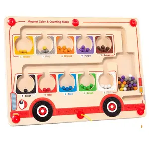 Bus Magnetic Location Farbe und Nummer Labyrinth Montessori Spielzeug Holz Farb abstimmung Lernen Zählen Kleinkind Puzzle Board