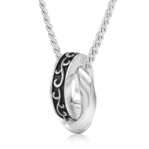Colar Masculino Premium com Design de Anéis Entrelaçados, Detalhes Vintage Gravados, Acentos Pretos com Efeito de Gotejamento de Óleo e Pingente de Dois Círculos - Product Image 4