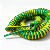 Câble d'alimentation spiralé en PU jaune-vert personnalisé de 3 m, monoconducteur 2,5 mm², fil de terre flexible pour équipement industriel