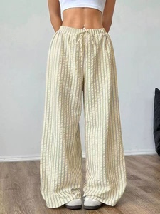 <span class=keywords><strong>Pantalones</strong></span> <span class=keywords><strong>de</strong></span> <span class=keywords><strong>Mujer</strong></span> Estilo Casual <span class=keywords><strong>de</strong></span> Verano, Cintura Elástica con Cordón, Relajados, Versátiles, con Rayas Anchas - Product Image 2