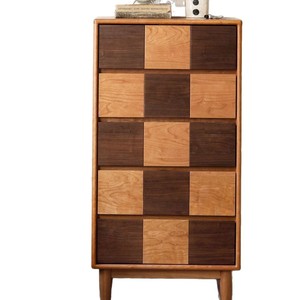 ตู้เก็บของไม้เชอร์รี่ลายตารางหมากรุกสีดำวอลนัทแบบห้าลิ้นชักสไตล์เรโทร Genji Wood Language สำหรับห้องนอน - Product Image 5