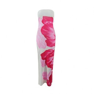 I-0613 <span class=keywords><strong>Abbigliamento</strong></span> Femminile <span class=keywords><strong>Elegante</strong></span> e Sexy Abito Estivo Aderente Senza Spalline con Stampa Floreale - Product Image 4