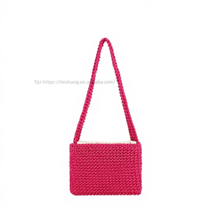 Women's Casual Shoulder Cotton Rope Woven Bag Small <b>Square</b> Solid Color String Closure Tanjing - Product Image 1