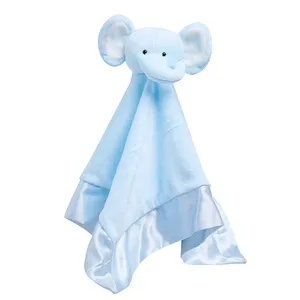 2023 사용자 정의 코끼리 아기 보안 담요 코끼리 동물 머리 봉제 보안 아기 담요 수면 장난감 담요