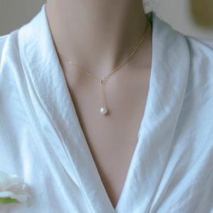 Collar de Perlas de Agua Dulce Naturales en Forma de Y, Plata 925, Chapado en Oro, Estilo Retro Chic, Diamante Versátil, Accesorio para Clavícula, Internet - Product Image 2