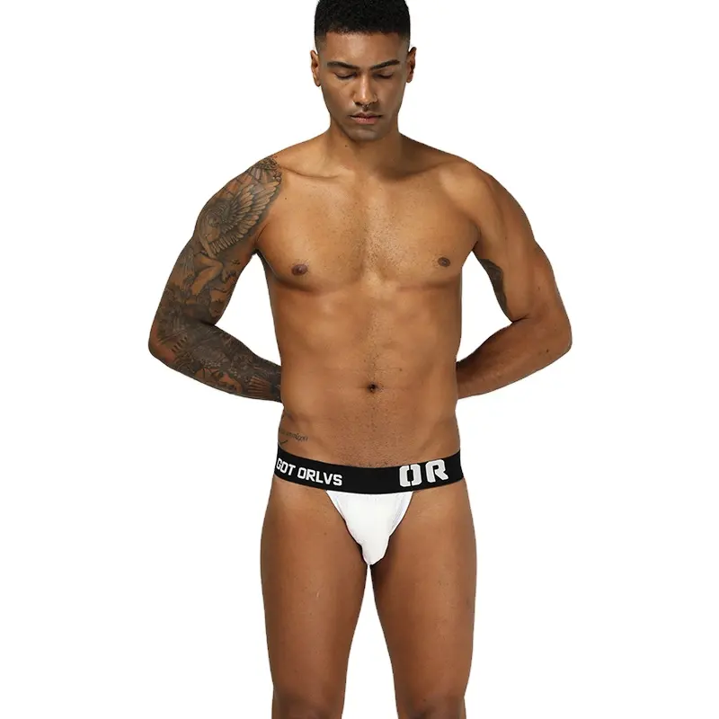 Wholesale splicing low rise sexy men's briefs transparent nylon thong T-back g-string bikini underwear for men thong