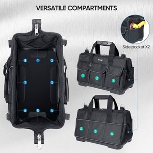 Échantillon gratuit : Sac de rangement pour outils d'électricien robuste à 21 poches, ouverture supérieure manuelle, organisateur d'outils - Product Image 4