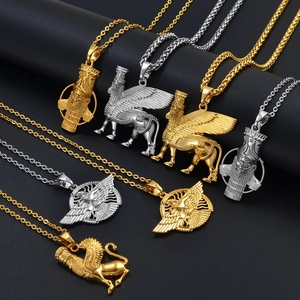 Colliers pendentifs Ashur pour femmes et hommes Lama, Lamma, <span class=keywords><strong>Taureau</strong></span> ailé Lamassu est une divinité protectrice assyrienne Bijoux <span class=keywords><strong>2023</strong></span> - Product Image 5